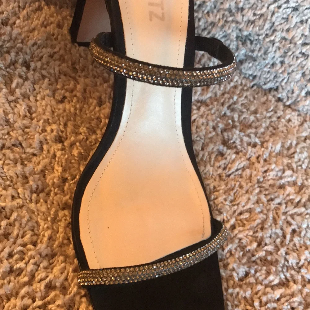 Schutz Salwa Black Suede Rhinestone Strap Sandals size 10.5
